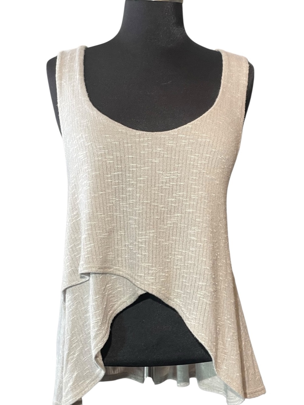 Sympli Canada Layered Asymmetrical Scoop Tank Top Cream Womens Size 8 NWOT